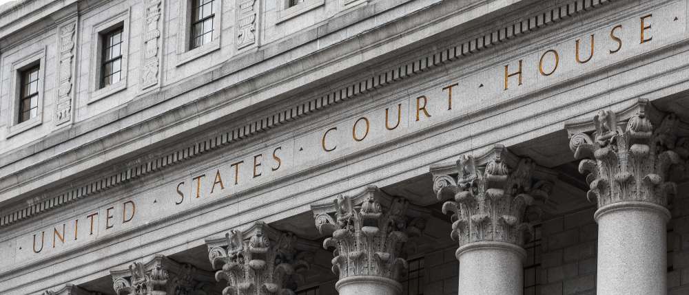 United States Court House. Courthouse facade with columns, lower Manhattan, New York